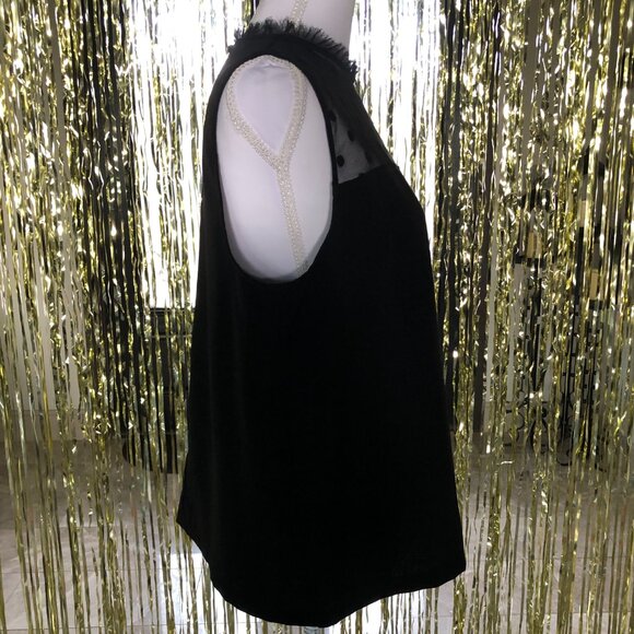 Black Sleeveless Polka Dot Sheer Mesh Yoke Top Forever 21 Size Medium Elegant - Picture 2 of 12